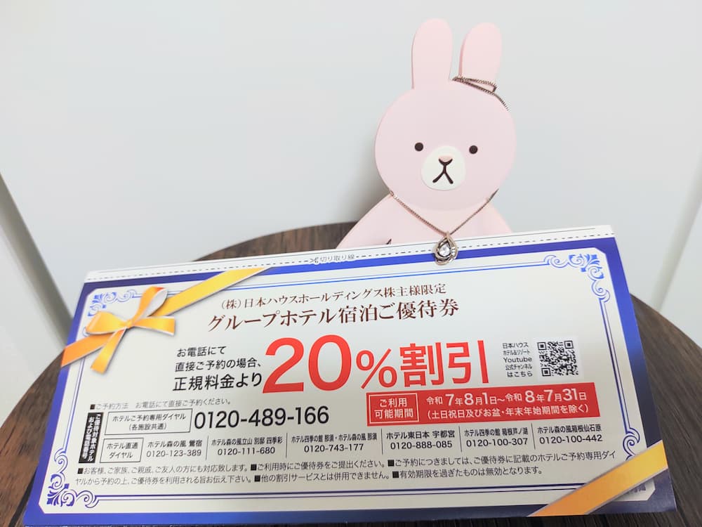 202504日本ハウスホールディングス株主優待のおまけ|ホテル20%割引券