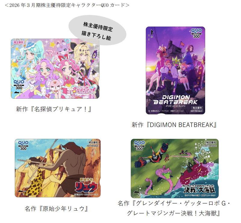 東映アニメーション2026年3月末分株主優待クオカードデザイン