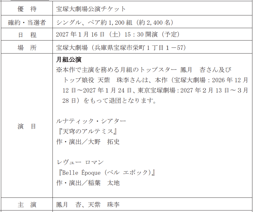 Jトラスト抽選制宝塚大劇場対象公演