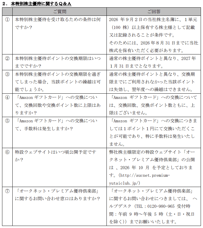 オークネット特別優待Q&A