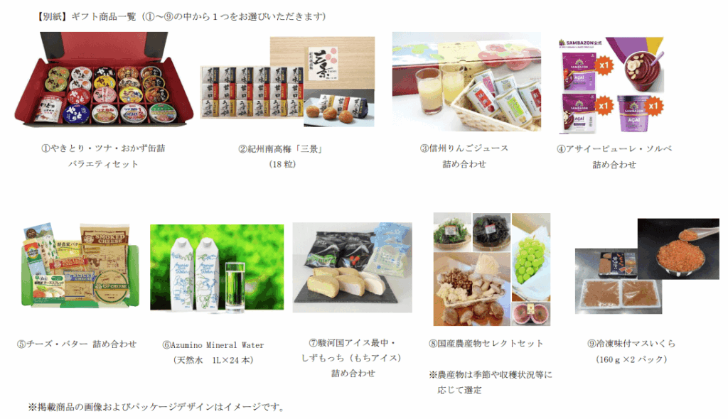 オーウイル優待ギフト商品ラインナップ